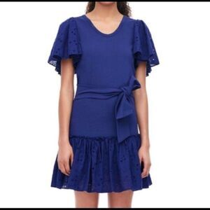 LA VIE REBECCA TAYLOR COTTON EMBROIDERED RUFFLE SLEEVE & HEM SIZE M (U15)